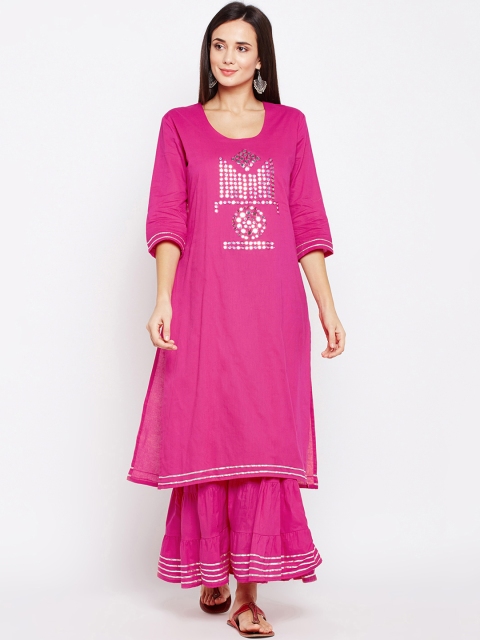 

Be Indi Women Pink Embellished Straight Kurta
