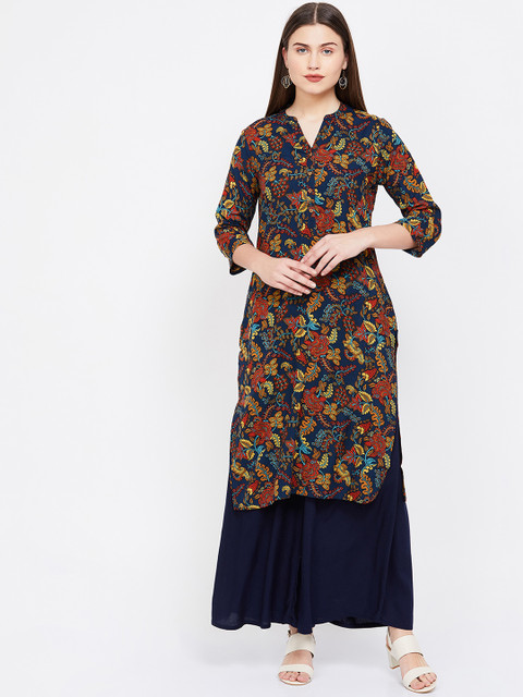 

Melange by Lifestyle Women Navy Blue Printed Straight Kurta