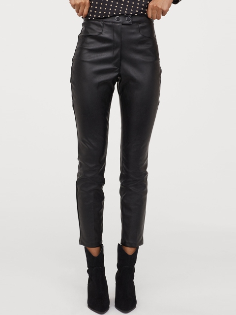 H&M Women Black Imitation Leather Trousers