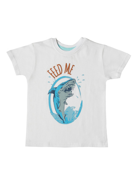 

Kid Studio Boys White Printed Round Neck T-shirt