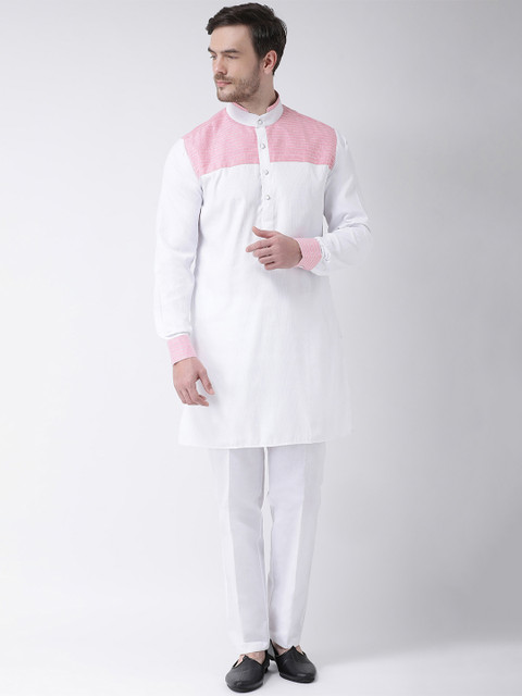 

SG LEMAN Men White & Pink Self Design Kurta with Trousers