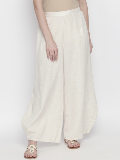 

Fusion Beats Women Off-White Solid Straight Palazzos