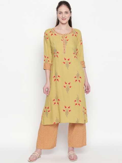 

ZRI Women Green Printed Kurta with Palazzos