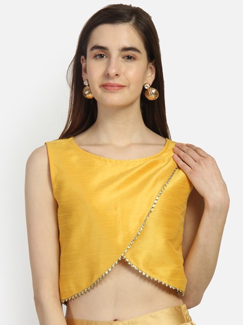 

studio rasa Women Dupion Overflap Embellished Crop Top, Yellow