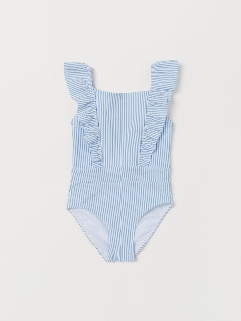 

H&M Girls Blue & White Striped Flounced Swimsuit