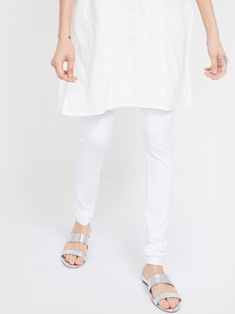 Melange by Lifestyle Women White Solid Churidar-Length Leggings