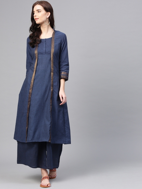 

Bhama Couture Women Navy Blue Solid Kurta with Palazzos