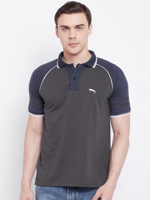 

JUMP USA Men Charcoal Grey Solid Polo Collar T-shirt