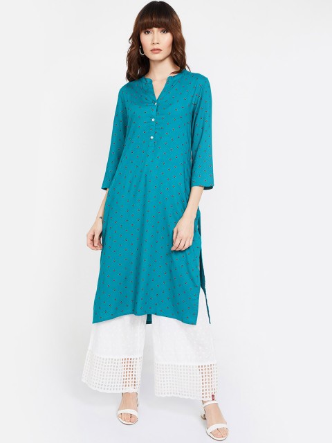 

Melange by Lifestyle Women Teal Blue Printed Straight Kurta