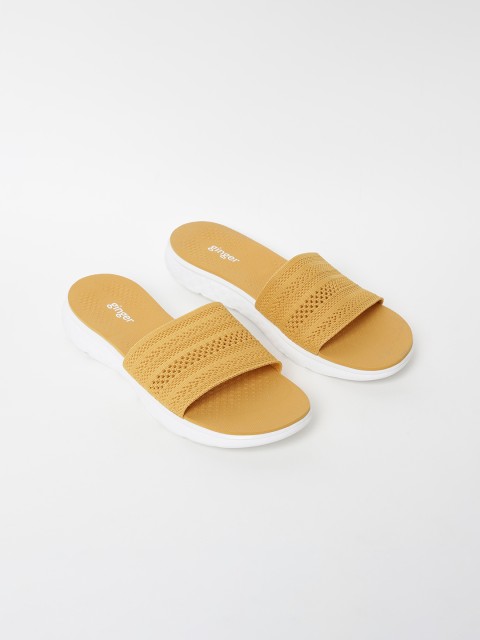 

Ginger by Lifestyle Women Mustard Yellow Self Design Sliders