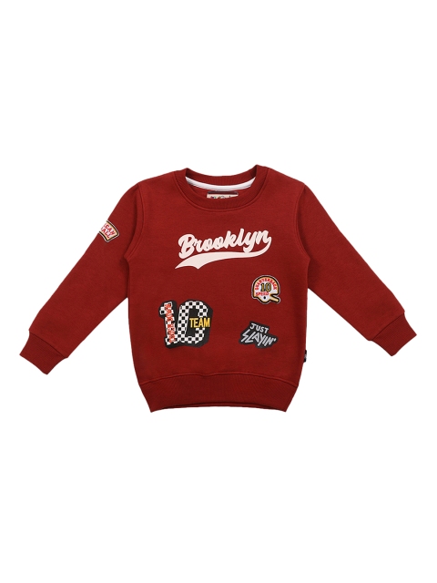 

Lil Tomatoes Boys Maroon Printed Fleece Sweatshirt