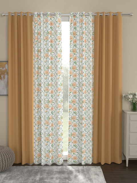 

ROSARA HOME Set of 4 Brown & Off-White Door Curtains
