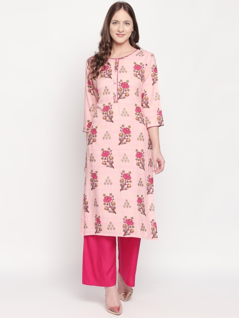 

ZRI Women Pink & Brown Printed Kurti with Palazzos