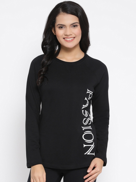 

Clovia Women Black Printed Round Neck T-shirt