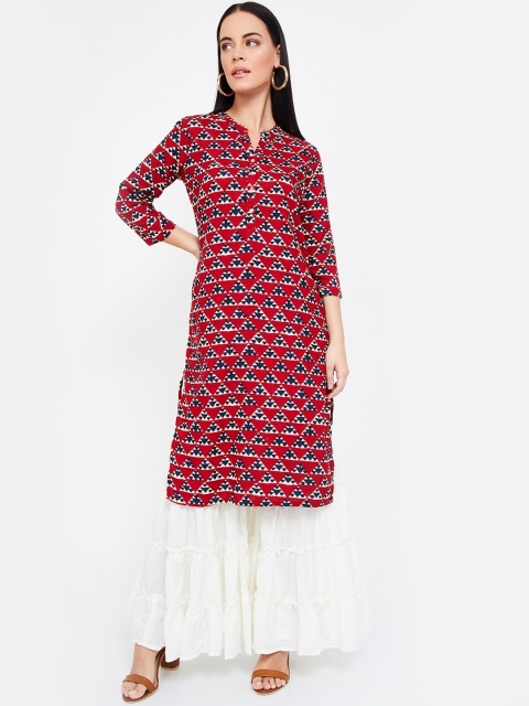 

Melange by Lifestyle Women Red & Blue Printed Straight Kurta