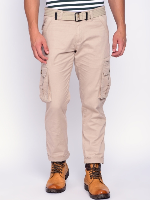 

beevee Men Beige Regular Fit Solid Cargos
