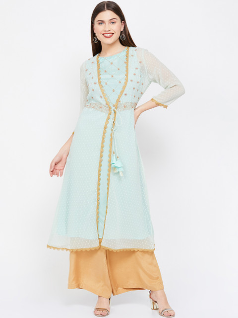 

Melange by Lifestyle Women Sea Green Embroidered A-Line Kurta