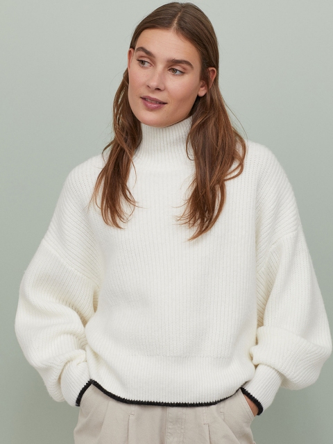 

H&M Women Off-White Balloon-Sleeved Jumper