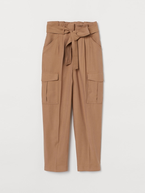 

H&M Women Brown Solid Paper Bag Trousers