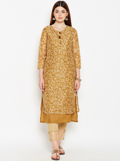 

Be Indi Women Brown Printed Straight Kurta