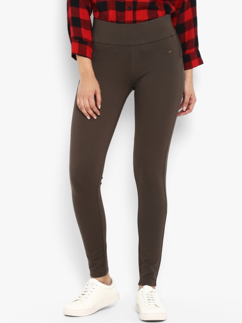 

FOSH Women Olive Brown Solid Skinny-Fit Treggings