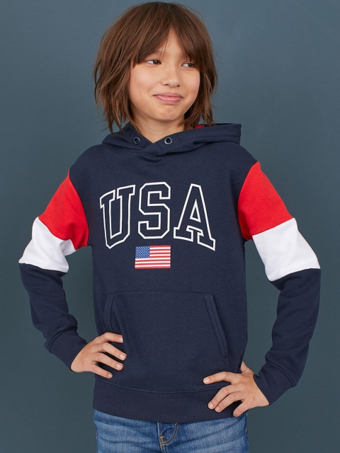 

H&M Boys Navy Blue Printed Hoodie