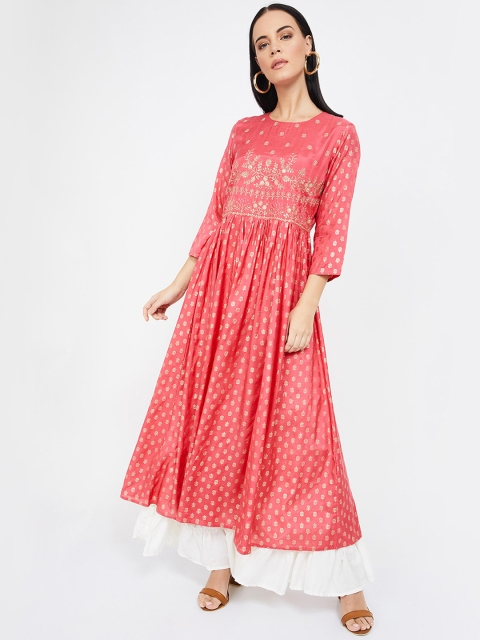 

Melange by Lifestyle Women Pink & Gold-Coloured Printed A-Line Kurta