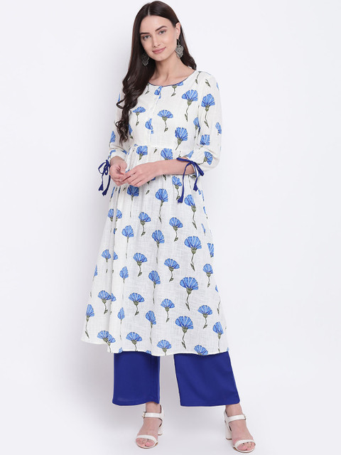 

Be Indi Women Off-White & Blue Printed Kurta with Palazzos