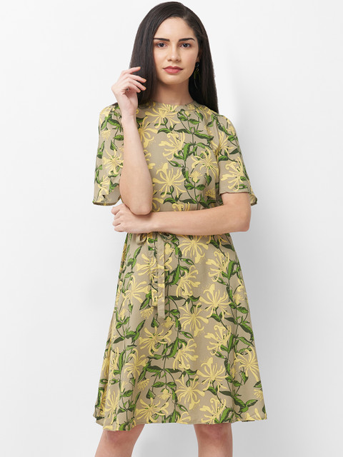 

109F Women Green Floral Printed Fit and Flare Dress