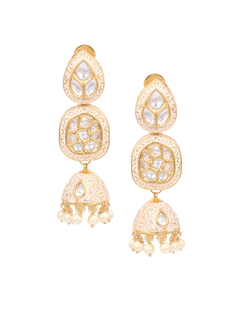

Tistabene Cream-Coloured & Gold-Plated Enamelled Dome Shaped Jhumkas