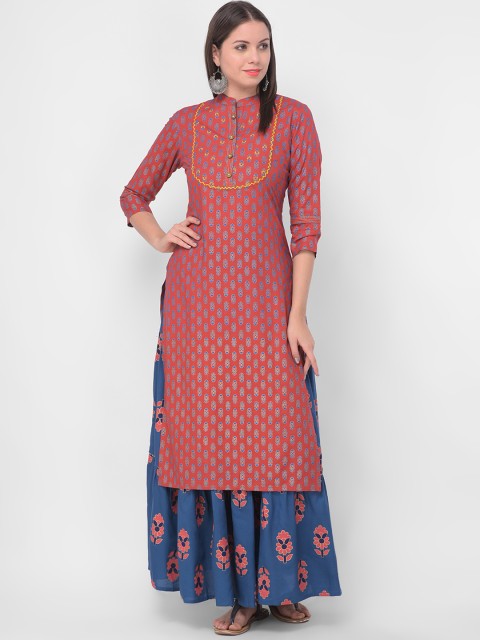 

aayusika Women Red & Blue Printed Kurti with Skirt