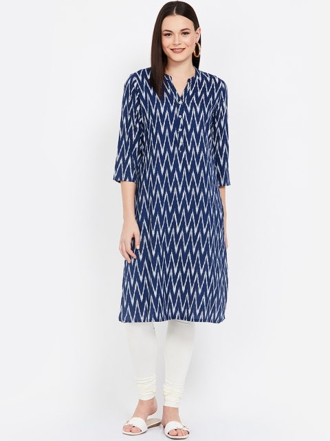 

Melange by Lifestyle Women Navy Blue & White Printed Straight Kurta
