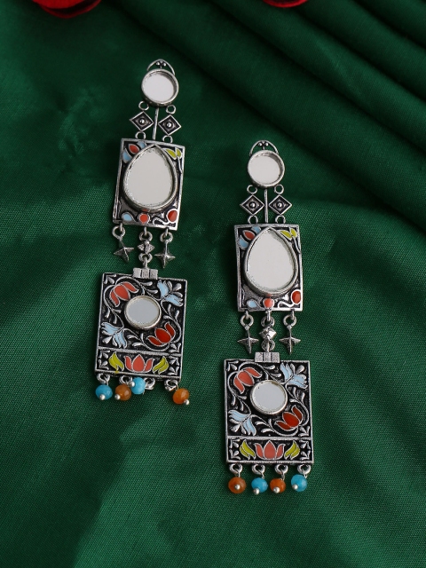 

Studio Voylla Silver-Plated & Blue Enamelled Classic Drop Earrings
