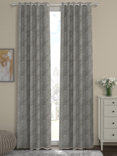 

ROSARA HOME Set of 2 Grey Jacquard Long Door Curtains