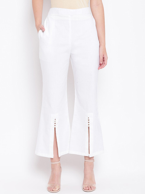 

RIVI Women White Solid Straight Linen Palazzos