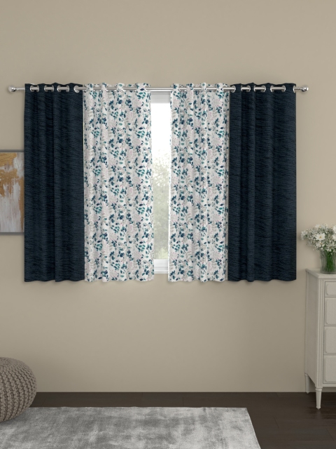 

ROSARA HOME Navy Blue & White Set of 4 Window Curtains