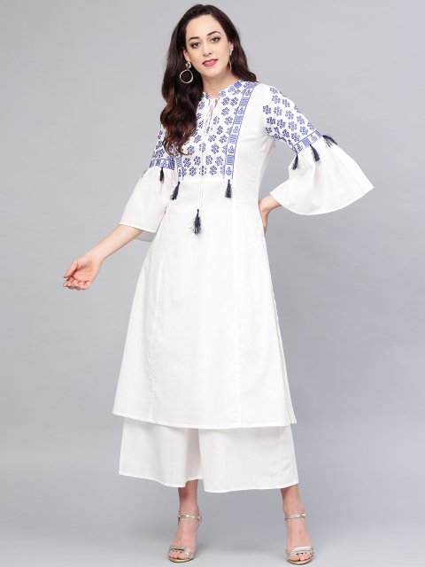 

Bhama Couture Women White Embroidered Kurta with Palazzos
