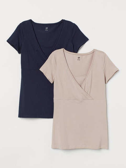 

H&M Women MAMA 2-Pack Nursing Tops, Beige