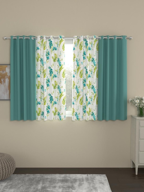 

ROSARA HOME Set of 4 Sea Green & Blue Window Curtains
