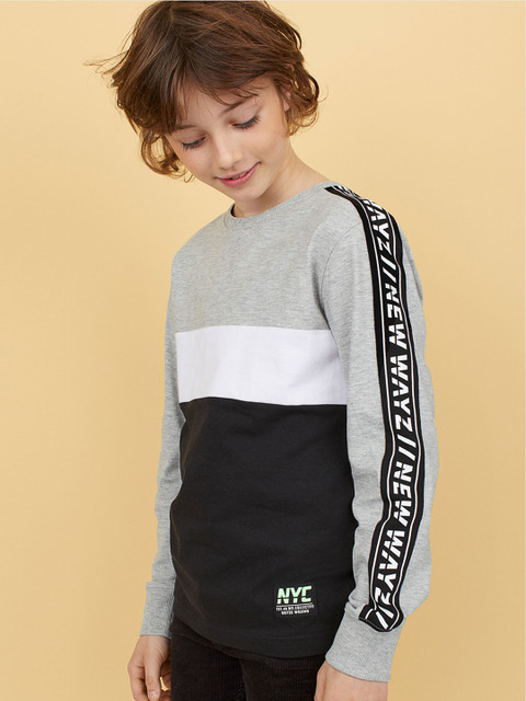 

H&M Boys Grey & Black Block-Coloured Jersey Top