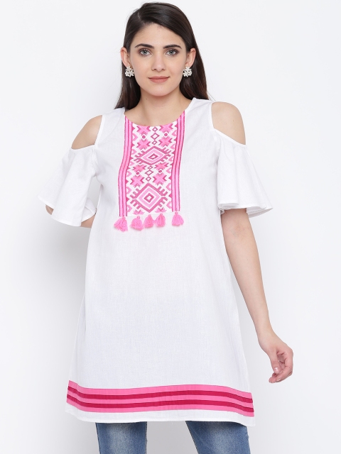 

DODO & MOA Women's White & Pink Printed Tunic