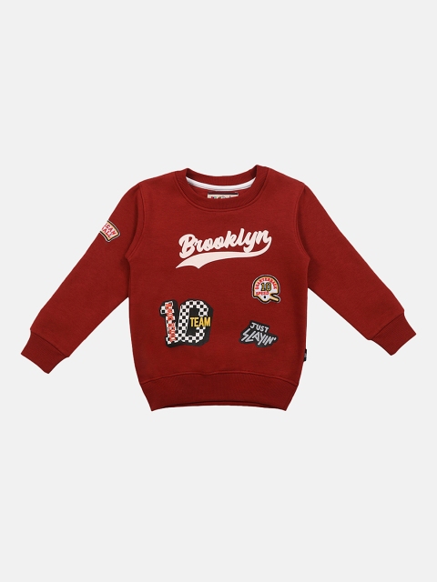 

Lil Tomatoes Boys Maroon Printed Fleece Sweatshirt