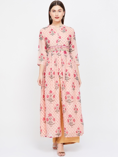

Melange by Lifestyle Women Peach-Coloured & Red Printed A-Line Kurta