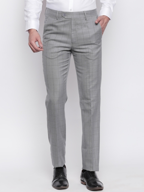 

RICHARD PARKER by Pantaloons Men Grey Slim Fit Checked Regular Trousers