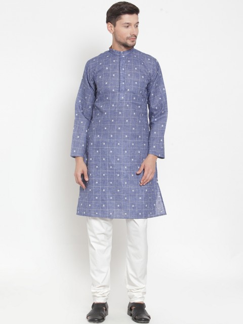 

KLOTTHE Men Blue Woven Design Straight Kurta