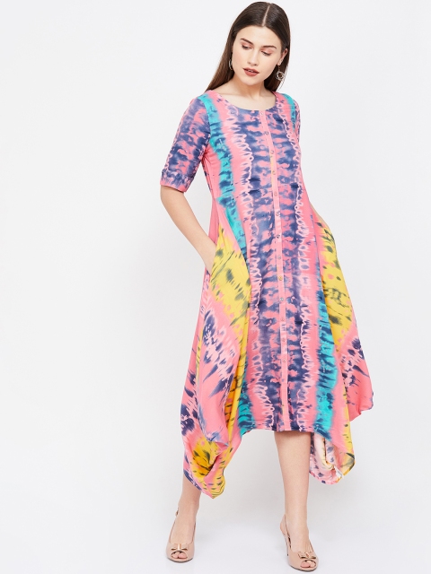 

Colour Me by Melange Women Pink & Blue Dyed Fit and Flare Dress