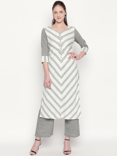 

ZRI Women Grey & White Striped Kurta with Palazzos