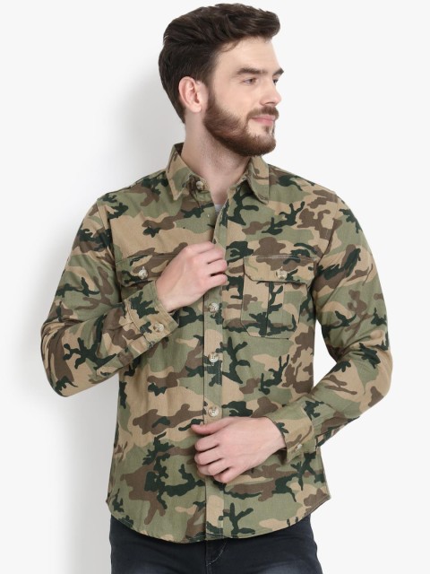 

Kotty Men Olive Green Regular Fit Printed Casual Shirt