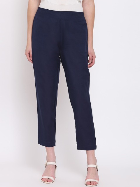 

RIVI Women Navy Blue Regular Fit Solid Peg Trousers