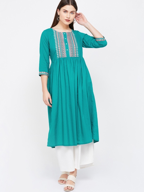 

Melange by Lifestyle Women Teal Blue & White Yoke Design A-Line Kurta